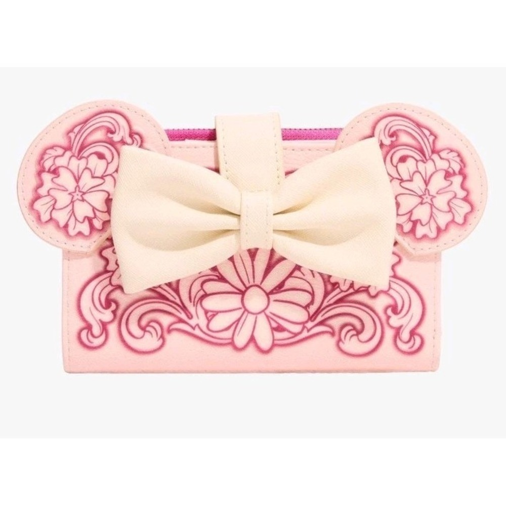 NEW Loungefly Disney Minnie Mouse Embossed Floral Ears Pink Wallet